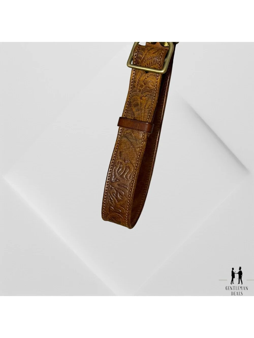 DKNY Womens P/S Western Leather Handtooled Belt Brass Buckle Y2K M/L